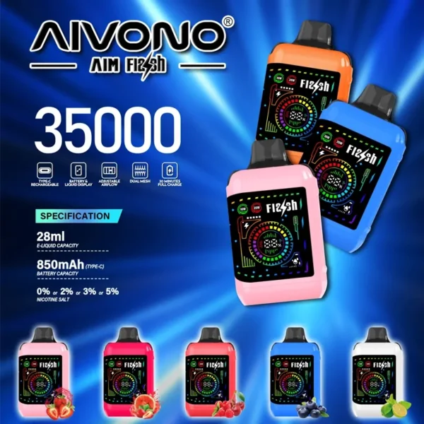 AIVONO AIM FLASH 35000 Puffs Dual Mesh Adjustable airflow 0% 2% 3% 5% Low Nicotine Bulk Buy Wholesale Rechargeable Disposable Vapes Pen