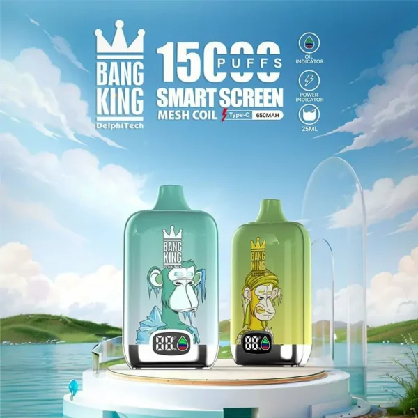 Bang King Smartscreen 15000 Puffs Smart screen 0% 2% 3% 5% Nicotine Rechargeable Disposable Vape Bulk Buy Wholesale