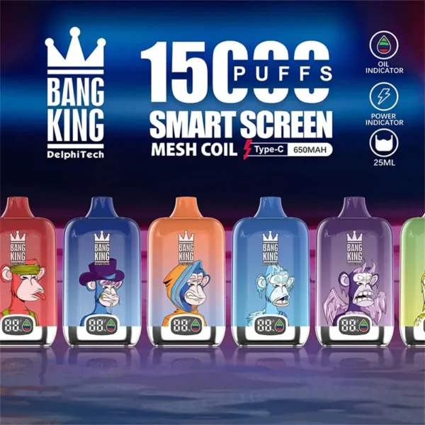Bang King Smartscreen 15000 Puffs Smart screen 0% 2% 3% 5% Nicotine Rechargeable Disposable Vape Bulk Buy Wholesale - Image 7