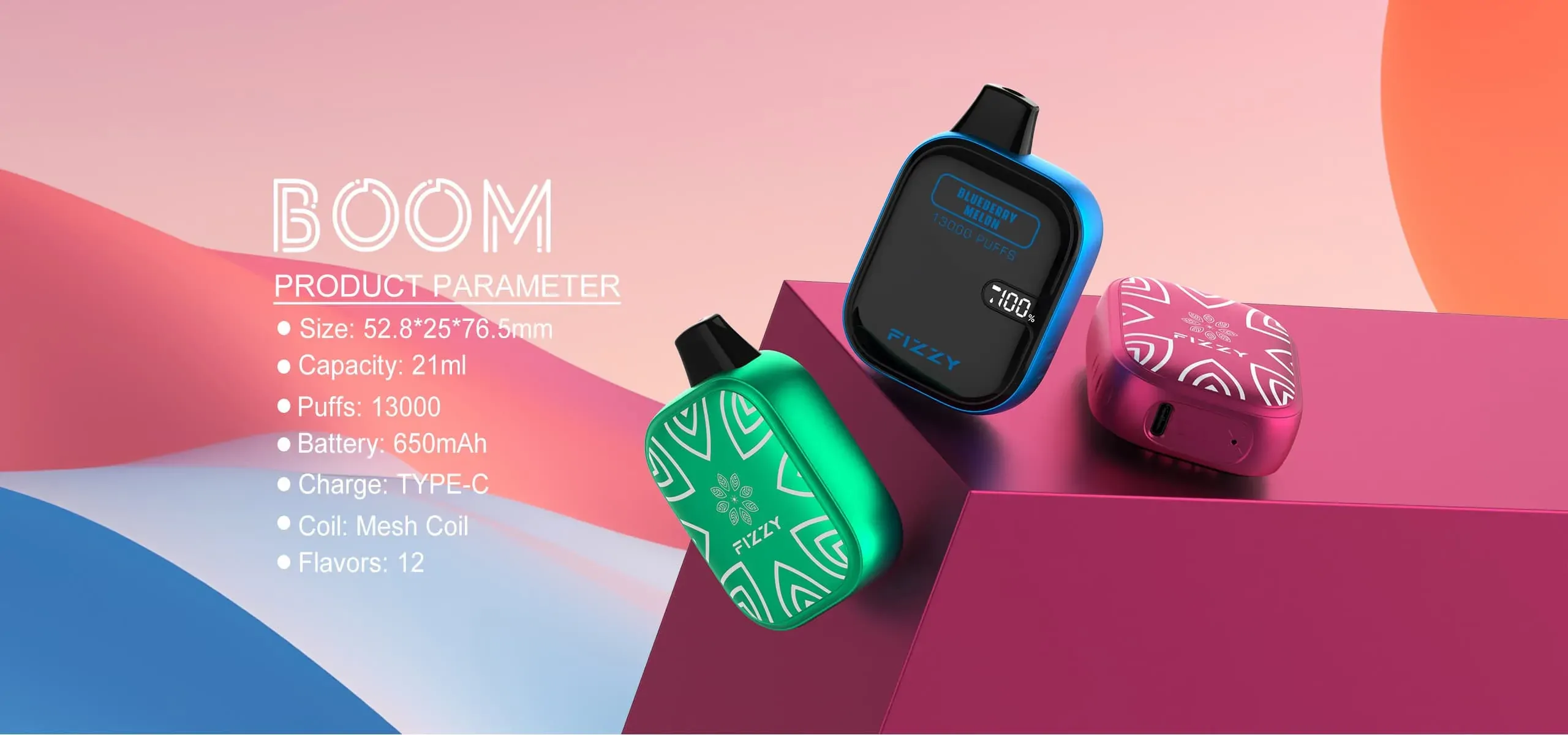Fizzy Boom 13000 Puffs 2% 5% Low Nicotine LCD Screen Bulk Buy portable Rechargeable Disposable Vapes Pen Wholesale - European Warehouse Stock
