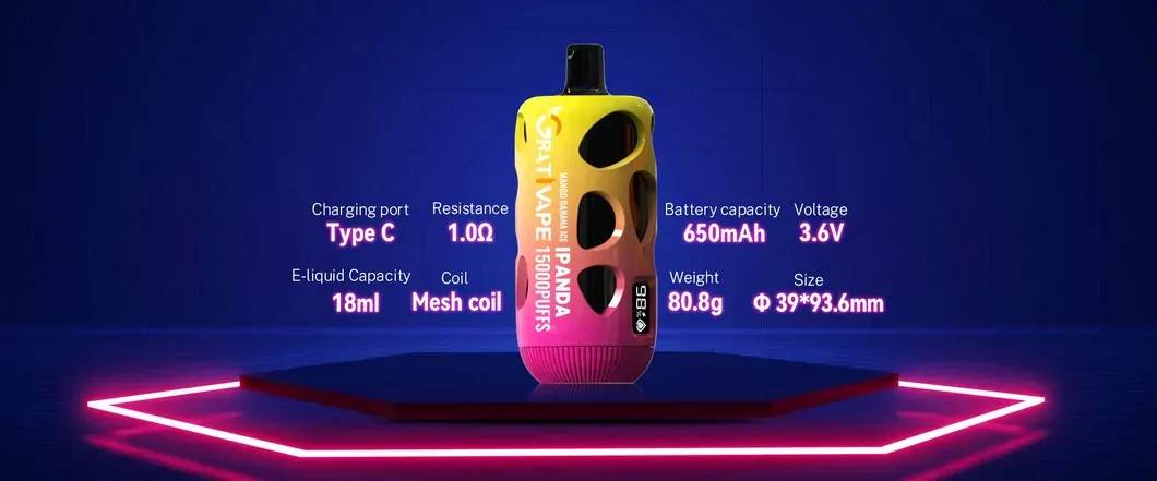 Grativape iPanda 15000 Puffs Digital Screen 15k 0% 2% 3% 5% Low Nicotine Bulk Buy Wholesale Stylish appearance Rechargeable Disposable Vapes Pen