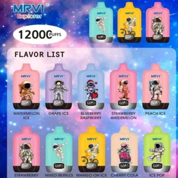 MRVI Explorer 12000 Puffs Digital Screen 2% 3% 5% Low Nicotine Bulk Buy Wholesale Lightweight Design Rechargeable Disposable Vapes Pen