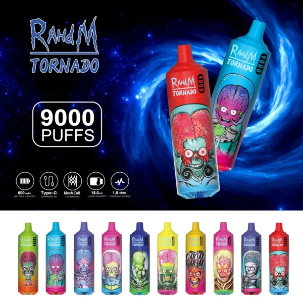 RahdM Tornado 9000 Puffs 2% Low Nicotine Bulk Buy Lightweight Design Rechargeable Disposable Vapes Pen Wholesale