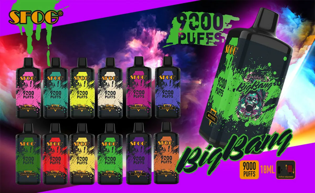 SFOG BIG BANG 9000 Puffs Adjustable Airflow 0% 2% 3% 5% Nicotine Rechargeable Bulk Buy Disposable Vape Wholesale