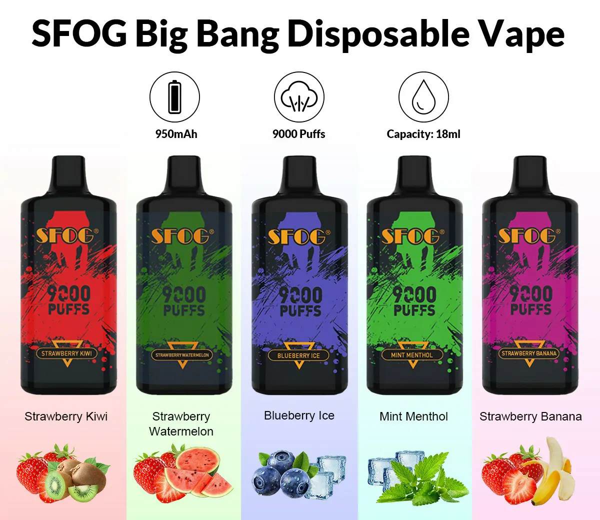 SFOG BIG BANG 9000 Puffs Adjustable Airflow 0% 2% 3% 5% Nicotine Rechargeable Bulk Buy Disposable Vape Wholesale