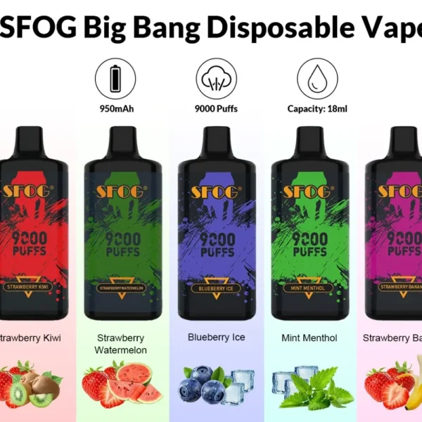 SFOG BIG BANG 9000 Puffs Adjustable Airflow 0% 2% 3% 5% Nicotine Rechargeable Bulk Buy Disposable Vape Wholesale