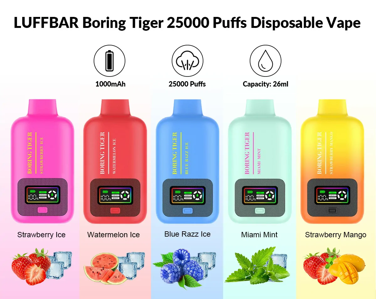 VASY Boring Tiger 25000 Puffs Digital Screen 4 Mesh Coil 25k 50mg Nicotine Low Nicotine Bulk Buy Wholesale Multiple flavors Rechargeable Disposable Vapes Pen