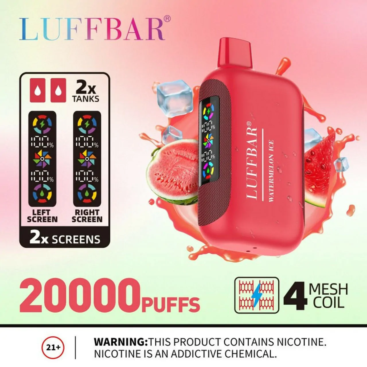 VASY LUFFBAR Dually 20000 Puffs Dual Digital Screen Four mesh coils 50mg Nicotine Low Nicotine Bulk Buy Wholesale Rechargeable Disposable Vapes Pen
