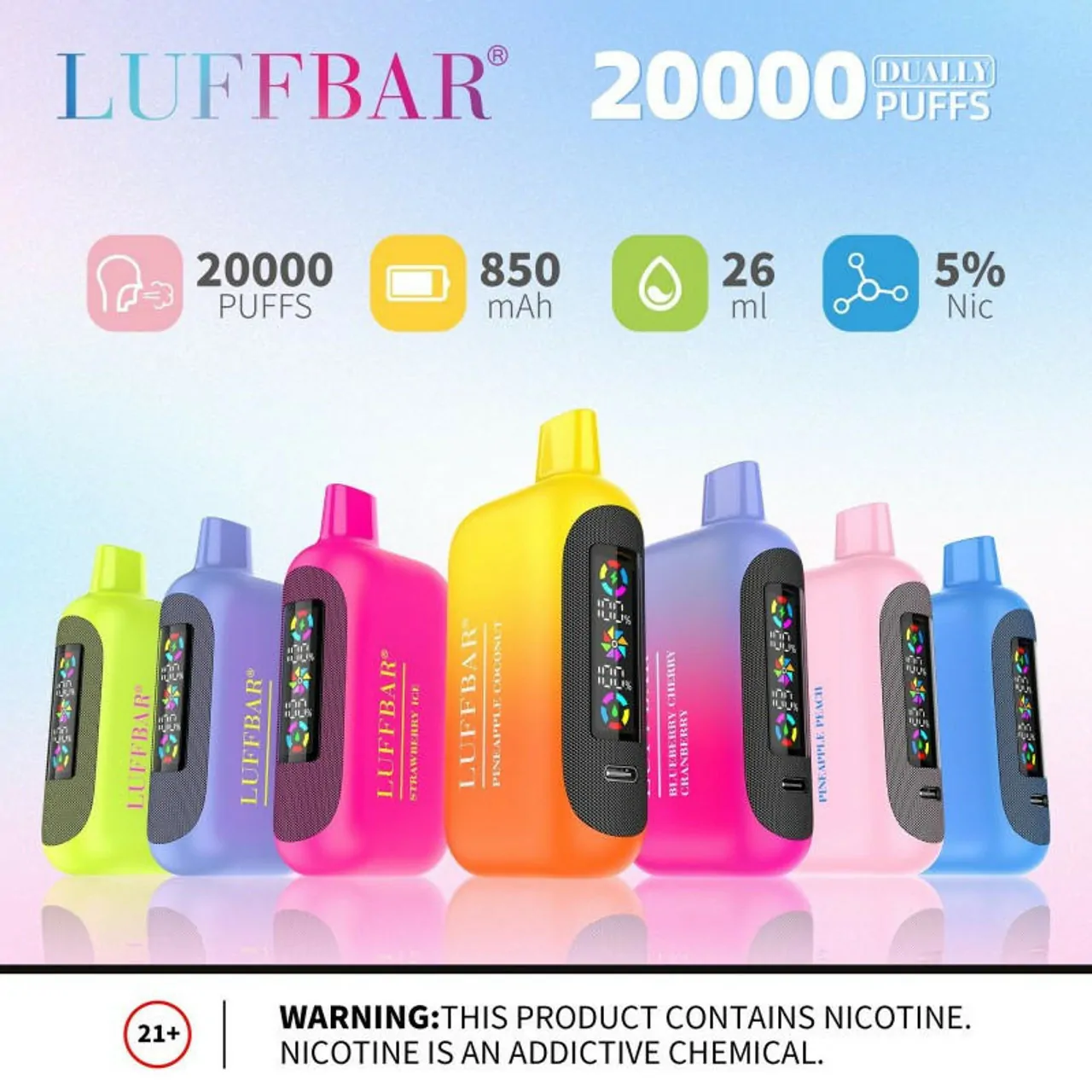 VASY LUFFBAR Dually 20000 Puffs Dual Digital Screen Four mesh coils 50mg Nicotine Low Nicotine Bulk Buy Wholesale Rechargeable Disposable Vapes Pen