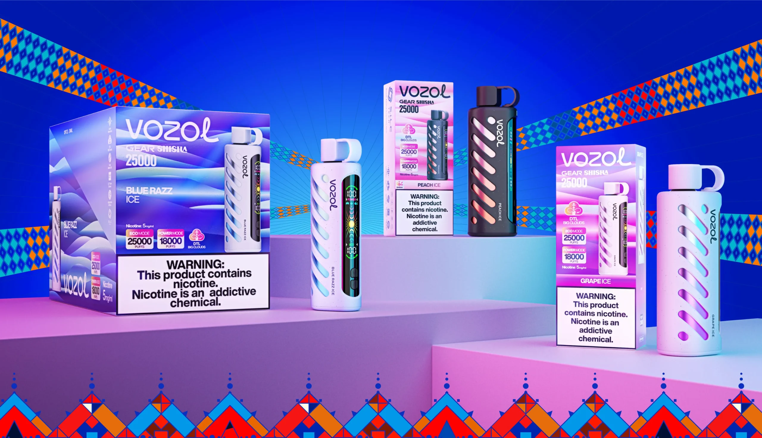 Vozol Gear Shisha 25000 Puffs Dual Mesh Dual Mode 2.1 Inch Screen 25K 5% Low Nicotine Bulk Buy Wholesale Rechargeable Disposable Vapes Pen
