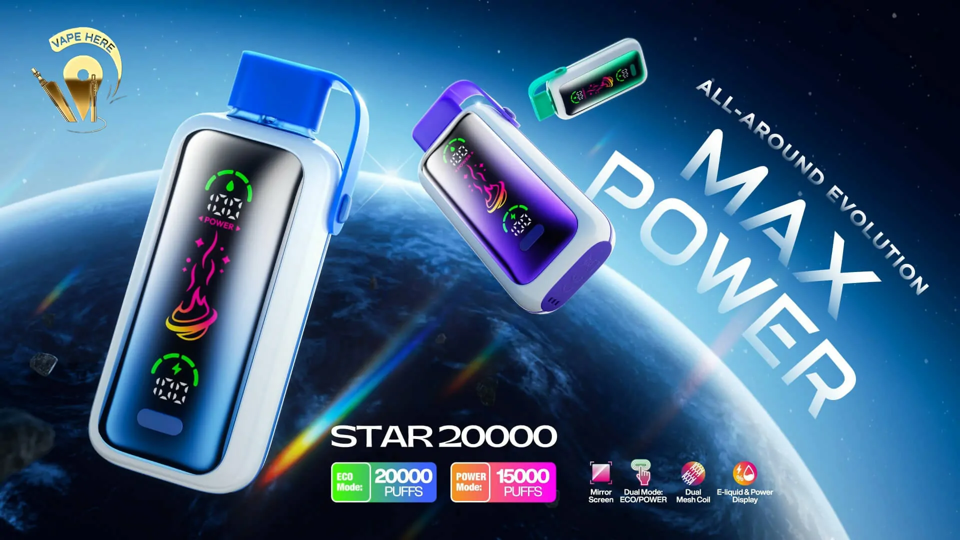 Vozol Star 20000 Puffs Dual Mesh Dual Mode Mirror Screen 5% Low Nicotine Bulk Buy Wholesale Rechargeable Disposable Vapes Pen