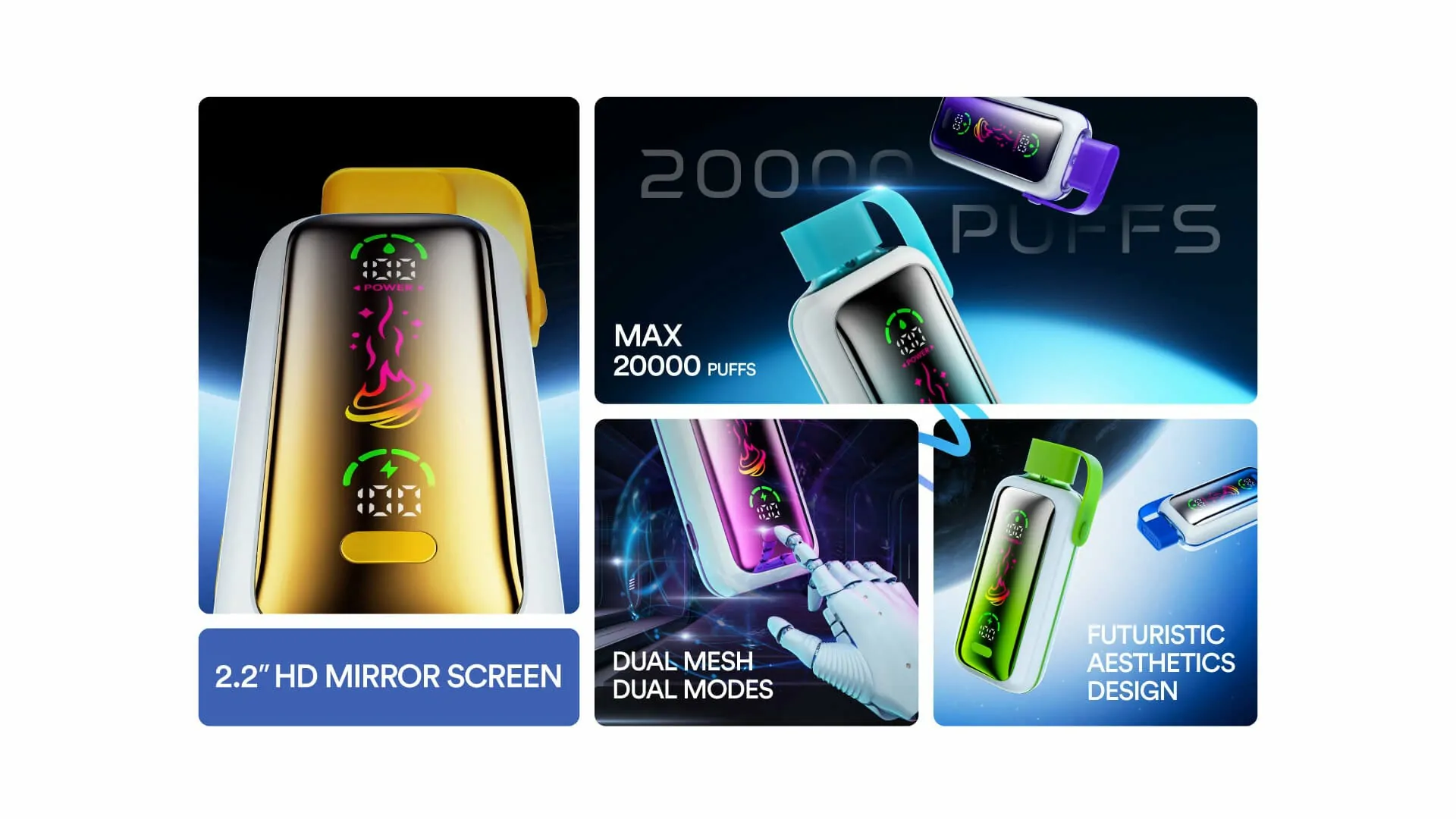 Vozol Star 20000 Puffs Dual Mesh Dual Mode Mirror Screen 5% Low Nicotine Bulk Buy Wholesale Rechargeable Disposable Vapes Pen
