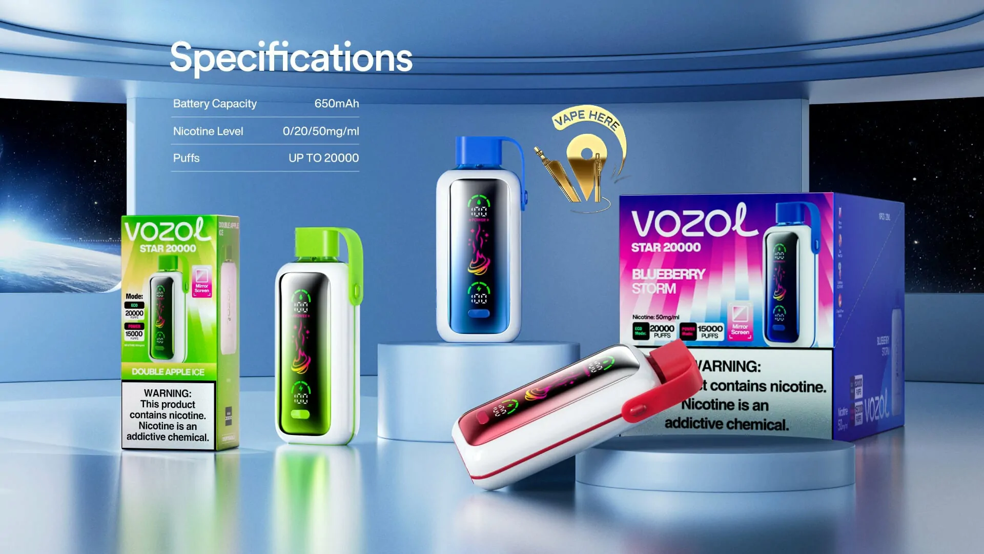 Vozol Star 20000 Puffs Dual Mesh Dual Mode Mirror Screen 5% Low Nicotine Bulk Buy Wholesale Rechargeable Disposable Vapes Pen