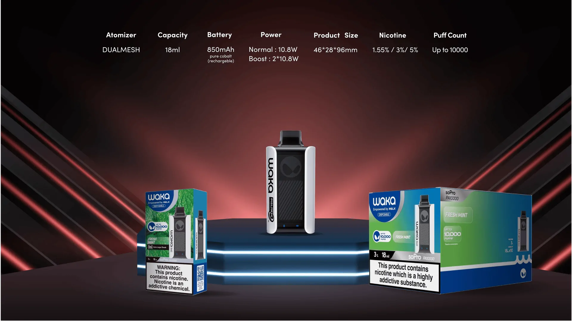WAKA soPro PA10000 Dual Mesh 18mg/ml Nicotine Disposable Vape - 10000 Puffs Bulk Buy Wholesale