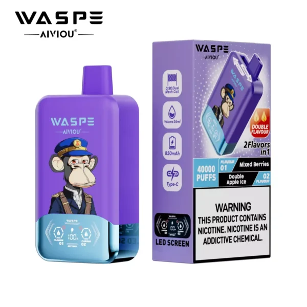 WASPE AIVIOU 40000 Puffs Double Flavor LED Screen  0% 2% 5% Low Nicotine Bulk Buy Wholesale Rechargeable Disposable Vapes Pen - Image 5