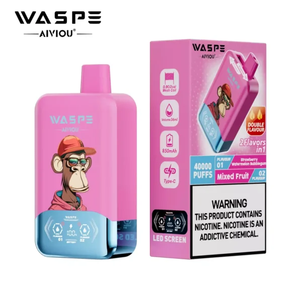 WASPE AIVIOU 40000 Puffs Double Flavor LED Screen  0% 2% 5% Low Nicotine Bulk Buy Wholesale Rechargeable Disposable Vapes Pen - Image 6