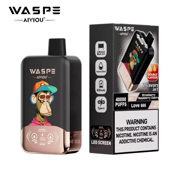 WASPE AIVIOU 40000 Puffs Double Flavor LED Screen  0% 2% 5% Low Nicotine Bulk Buy Wholesale Rechargeable Disposable Vapes Pen - Image 2