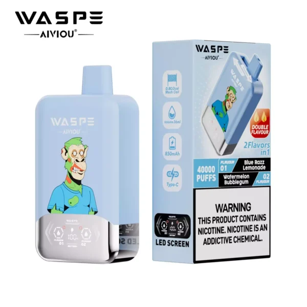 WASPE AIVIOU 40000 Puffs Double Flavor LED Screen  0% 2% 5% Low Nicotine Bulk Buy Wholesale Rechargeable Disposable Vapes Pen - Image 13