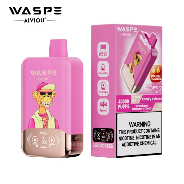 WASPE AIVIOU 40000 Puffs Double Flavor LED Screen  0% 2% 5% Low Nicotine Bulk Buy Wholesale Rechargeable Disposable Vapes Pen - Image 11