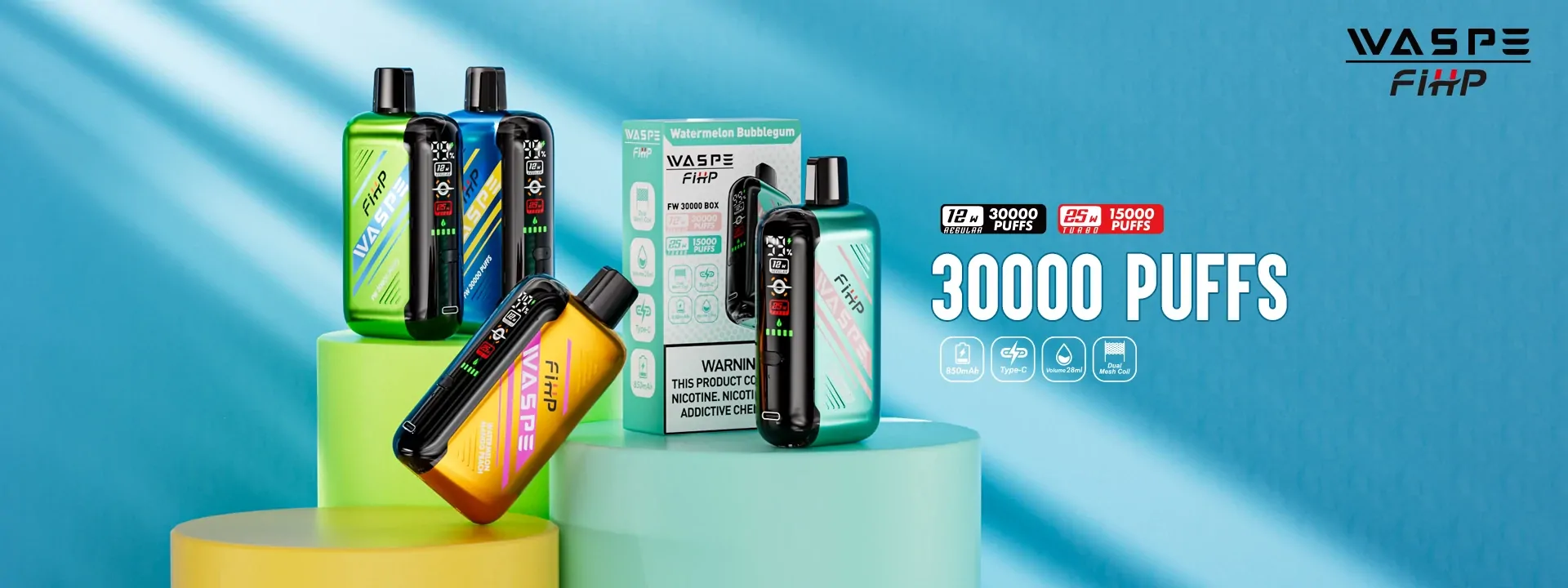 WASPE FIHP 30000 Puffs Dual Mesh LED Display Adjustable Airflow 0% 2% 5% Low Nicotine Bulk Buy Rechargeable Disposable Vapes Pen Wholesale