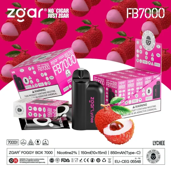 ZGAR FOGGY BOX 7000 Puffs Adjustable Airflow 2% Nicotine Rechargeable Disposable Vape Bulk Buy Wholesale - Image 11